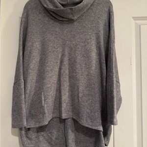 Women's Gray Hooded Turtleneck Sweater - Relaxed Fit